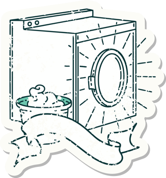 worn old sticker of a tattoo style washing machine png