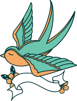 traditional tattoo with banner of a swallow png