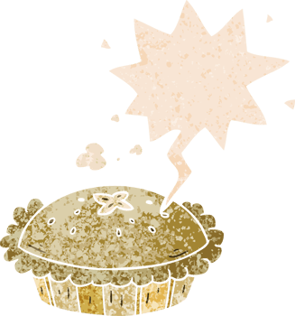 cartoon pie with speech bubble in grunge distressed retro textured style png