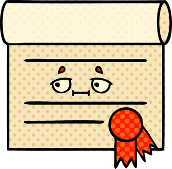 comic book style cartoon of a certificate png