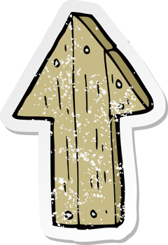 retro distressed sticker of a cartoon wooden direction arrow drawing png