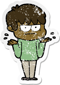 distressed sticker of a annoyed cartoon boy png