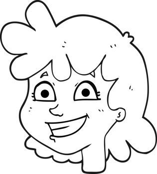 hand drawn black and white cartoon female face png