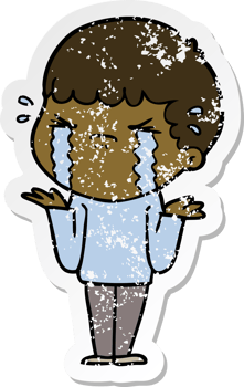 distressed sticker of a cartoon man crying png