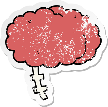 distressed sticker of a cartoon brain png