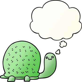 cute cartoon turtle with thought bubble in smooth gradient style png