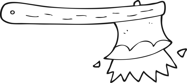 hand drawn black and white cartoon striking axe png