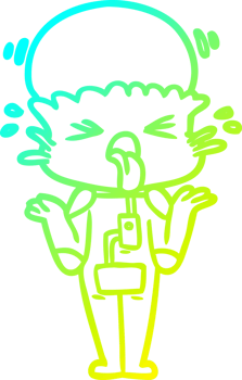 cold gradient line drawing of a weird cartoon alien shrugging shoulders png