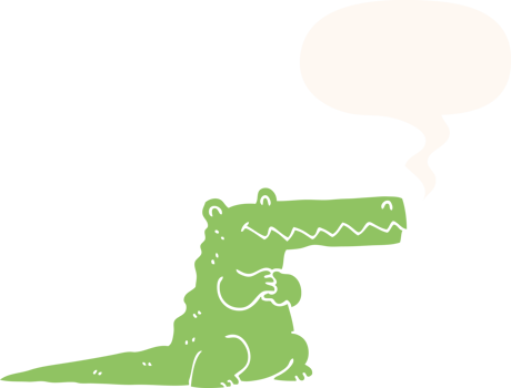 cartoon crocodile with speech bubble in retro style png