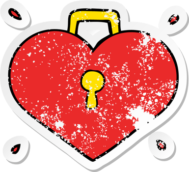 distressed sticker of a cartoon love heart with lock png
