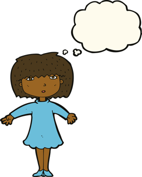 cartoon surprised woman with thought bubble png