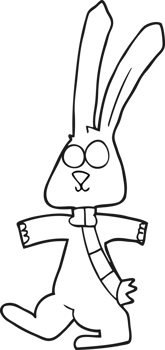 hand drawn black and white cartoon rabbit png