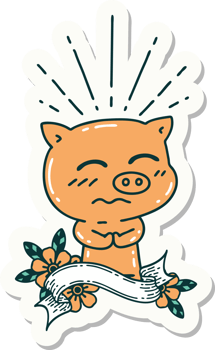 sticker of a tattoo style nervous pig character png