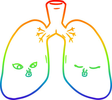 rainbow gradient line drawing of a cartoon lungs png