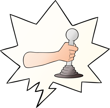 cartoon hand pulling lever with speech bubble in smooth gradient style png