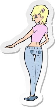 sticker of a cartoon pretty girl in jeans and tee png