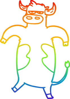 rainbow gradient line drawing of a cartoon bull png