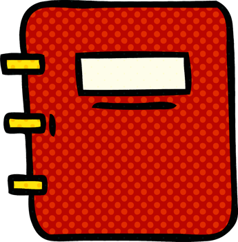 comic book style cartoon of a note book png