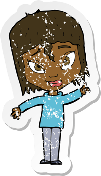 retro distressed sticker of a cartoon woman with idea png