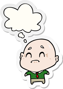 cartoon old man with thought bubble as a printed sticker png