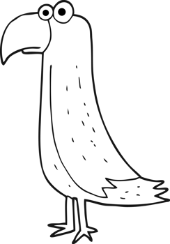 hand drawn black and white cartoon parrot png