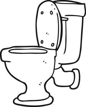 hand drawn black and white cartoon toilet png