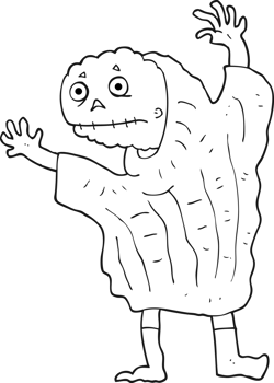 hand drawn black and white cartoon halloween ghoul png