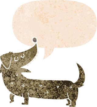 cartoon dog with speech bubble in grunge distressed retro textured style png