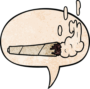 cartoon marijuiana joint with speech bubble in retro texture style png