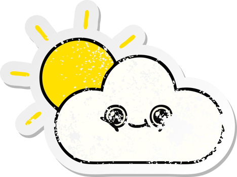 distressed sticker of a cute cartoon sun and cloud png