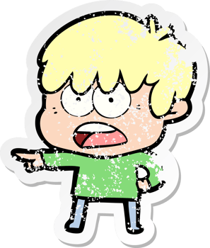 distressed sticker of a worried cartoon boy png