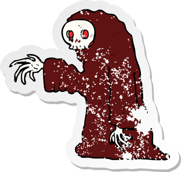 retro distressed sticker of a cartoon spooky halloween costume png