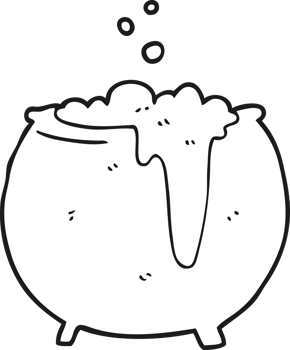 hand drawn black and white cartoon cauldron png