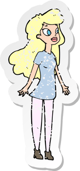 retro distressed sticker of a cartoon pretty girl drawing png