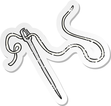 retro distressed sticker of a cartoon needle and thread png