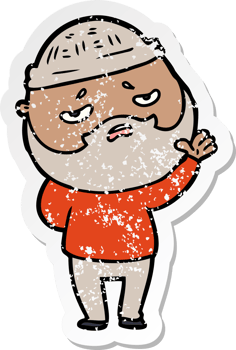 distressed sticker of a cartoon worried man with beard png