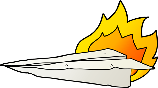 cartoon burning paper airplane png