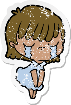 distressed sticker of a cartoon woman crying png