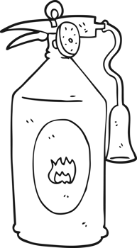 hand drawn black and white cartoon fire extinguisher png