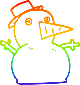 rainbow gradient line drawing of a cartoon funny snowman png