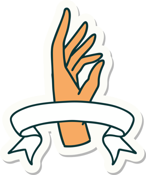 tattoo style sticker with banner of a hand png
