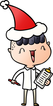 hand drawn gradient cartoon of a happy boy surprised wearing santa hat png