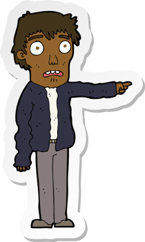 sticker of a cartoon terrified man pointing png