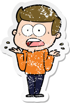 distressed sticker of a cartoon shocked man png