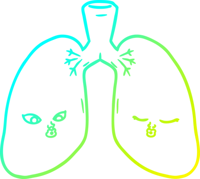 cold gradient line drawing of a cartoon lungs png
