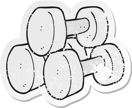 retro distressed sticker of a cartoon dumbbells png