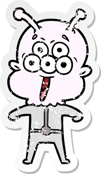 distressed sticker of a happy cartoon alien png
