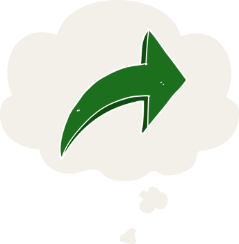 cartoon pointing arrow with thought bubble in retro style png