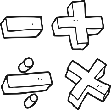 hand drawn black and white cartoon math symbols png