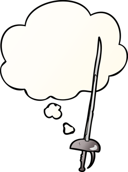 cartoon sword with thought bubble in smooth gradient style png